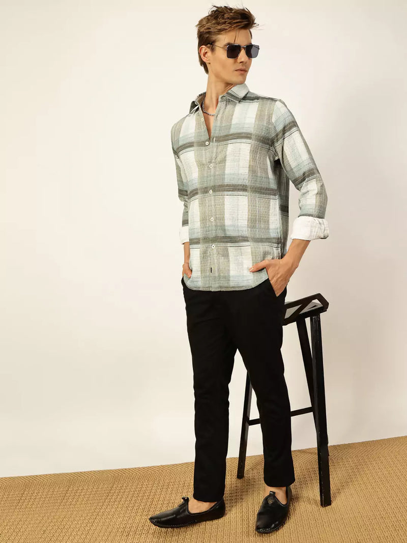 Thomas Scott Men Premium Slim Fit Tartan Checks Opaque Checked Casual Shirt