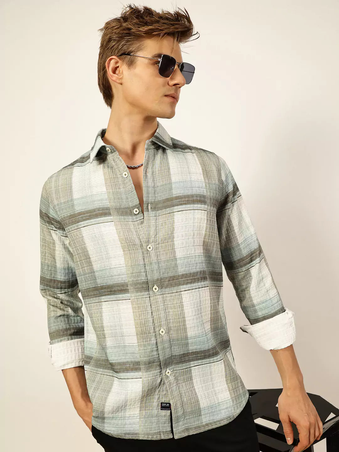 Thomas Scott Men Premium Slim Fit Tartan Checks Opaque Checked Casual Shirt