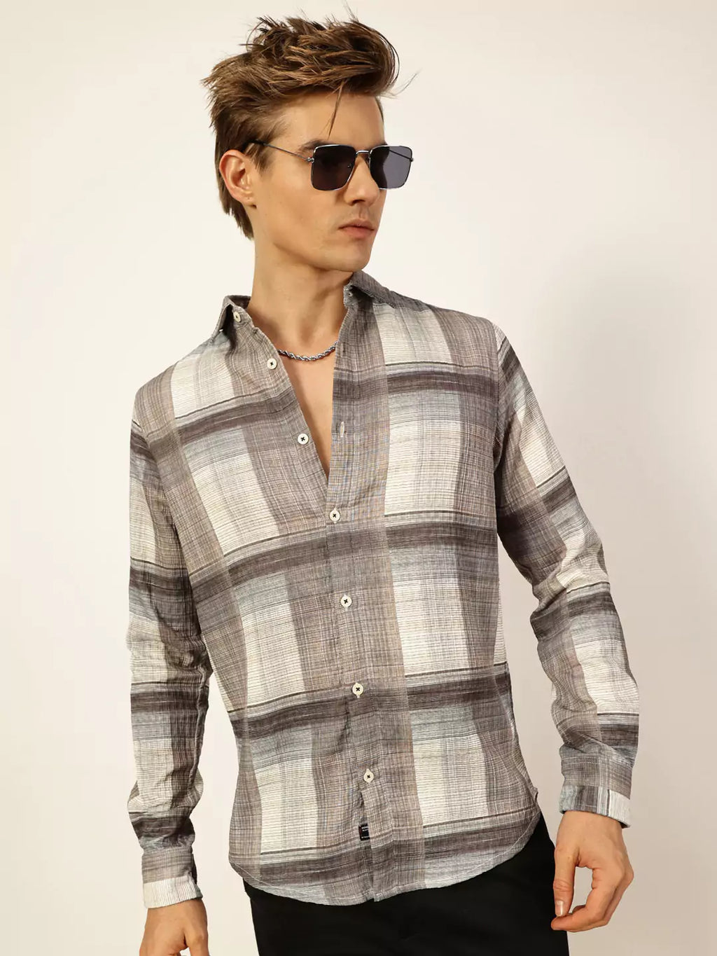 Thomas Scott Men Premium Slim Fit Tartan Checks Opaque Checked Casual Shirt