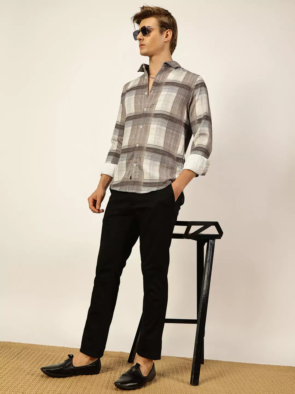 Thomas Scott Men Premium Slim Fit Tartan Checks Opaque Checked Casual Shirt