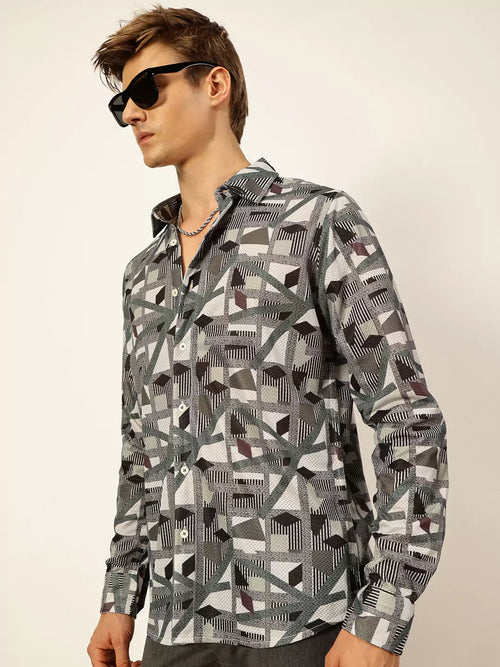 Thomas Scott Men Premium Slim Fit Opaque Printed Casual Shirt