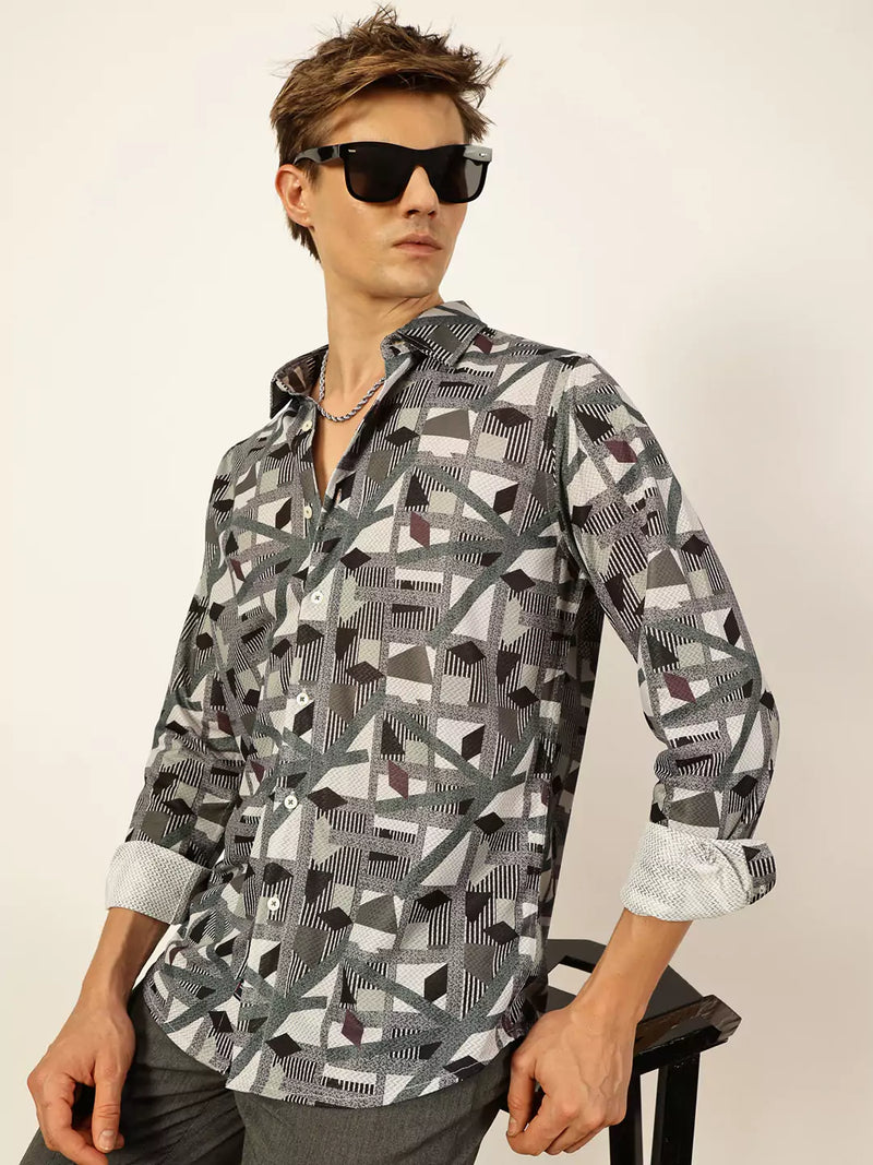 Thomas Scott Men Premium Slim Fit Opaque Printed Casual Shirt