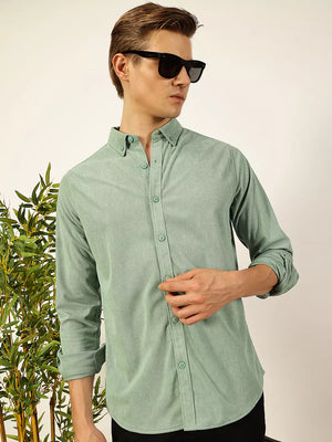 Thomas Scott Men Premium Textured Corduroy Slim Fit Button-Down Collar Casual Shirt