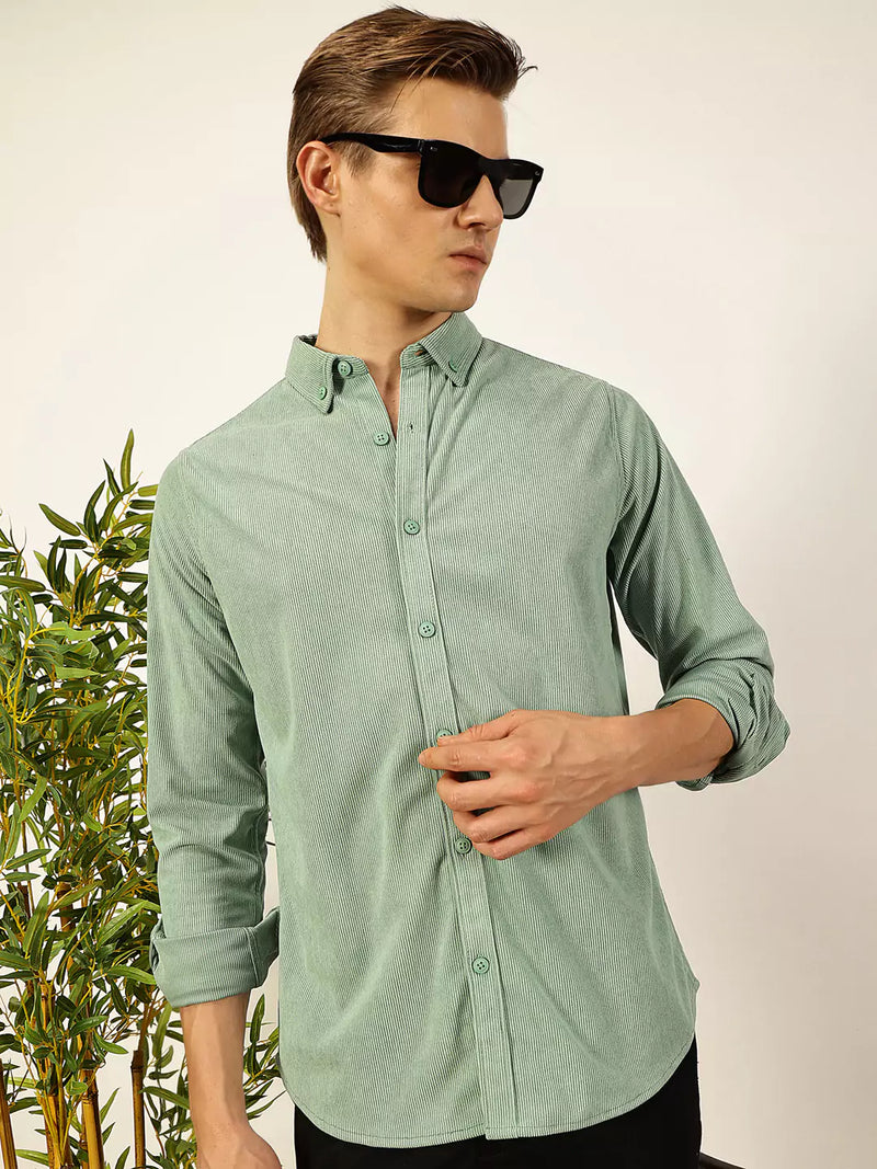 Thomas Scott Men Premium Textured Corduroy Slim Fit Button-Down Collar Casual Shirt