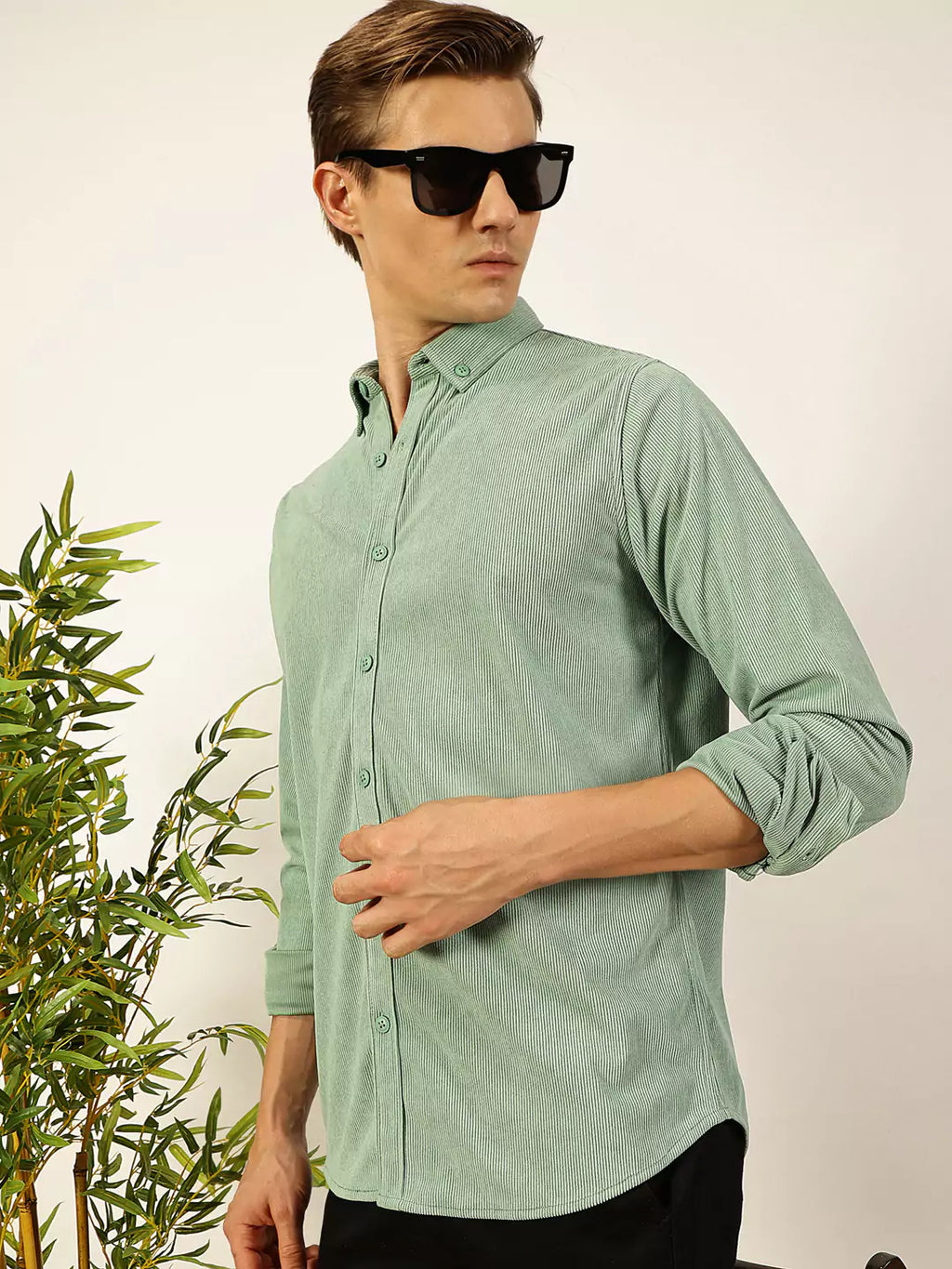 Thomas Scott Men Premium Textured Corduroy Slim Fit Button-Down Collar Casual Shirt