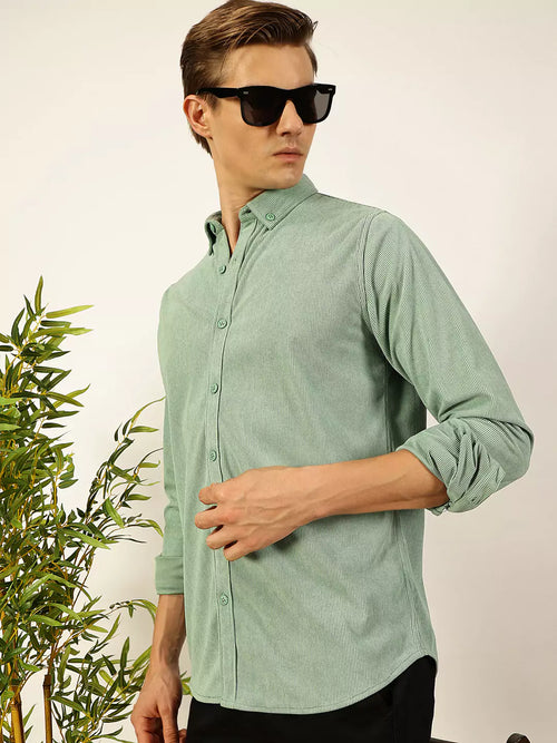 Thomas Scott Men Premium Textured Corduroy Slim Fit Button-Down Collar Casual Shirt