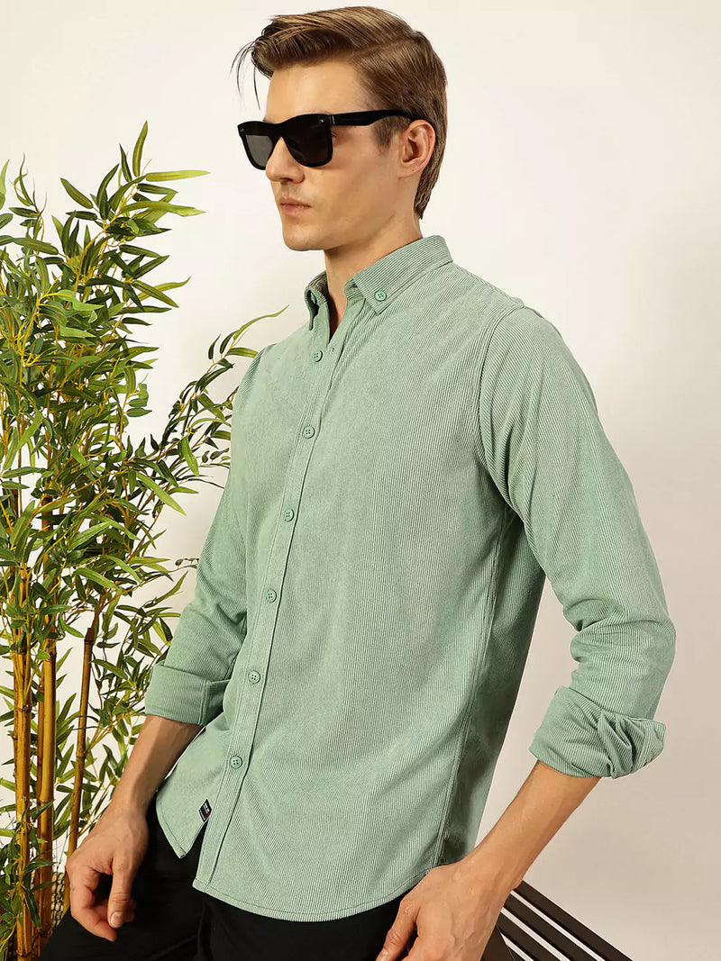 Thomas Scott Men Premium Textured Corduroy Slim Fit Button-Down Collar Casual Shirt