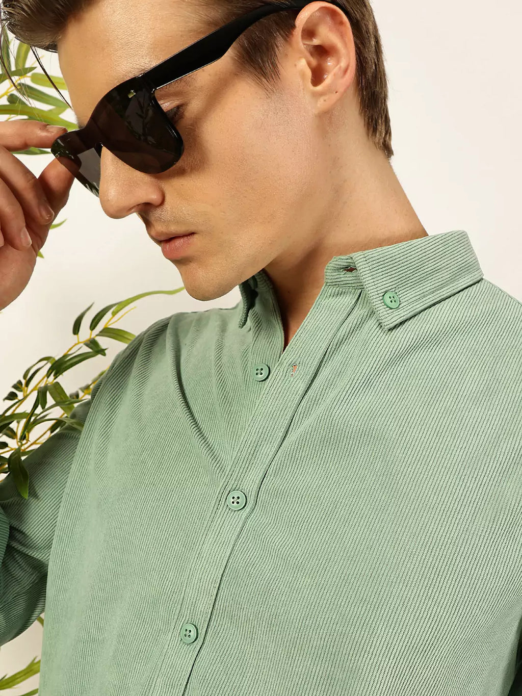 Thomas Scott Men Premium Textured Corduroy Slim Fit Button-Down Collar Casual Shirt