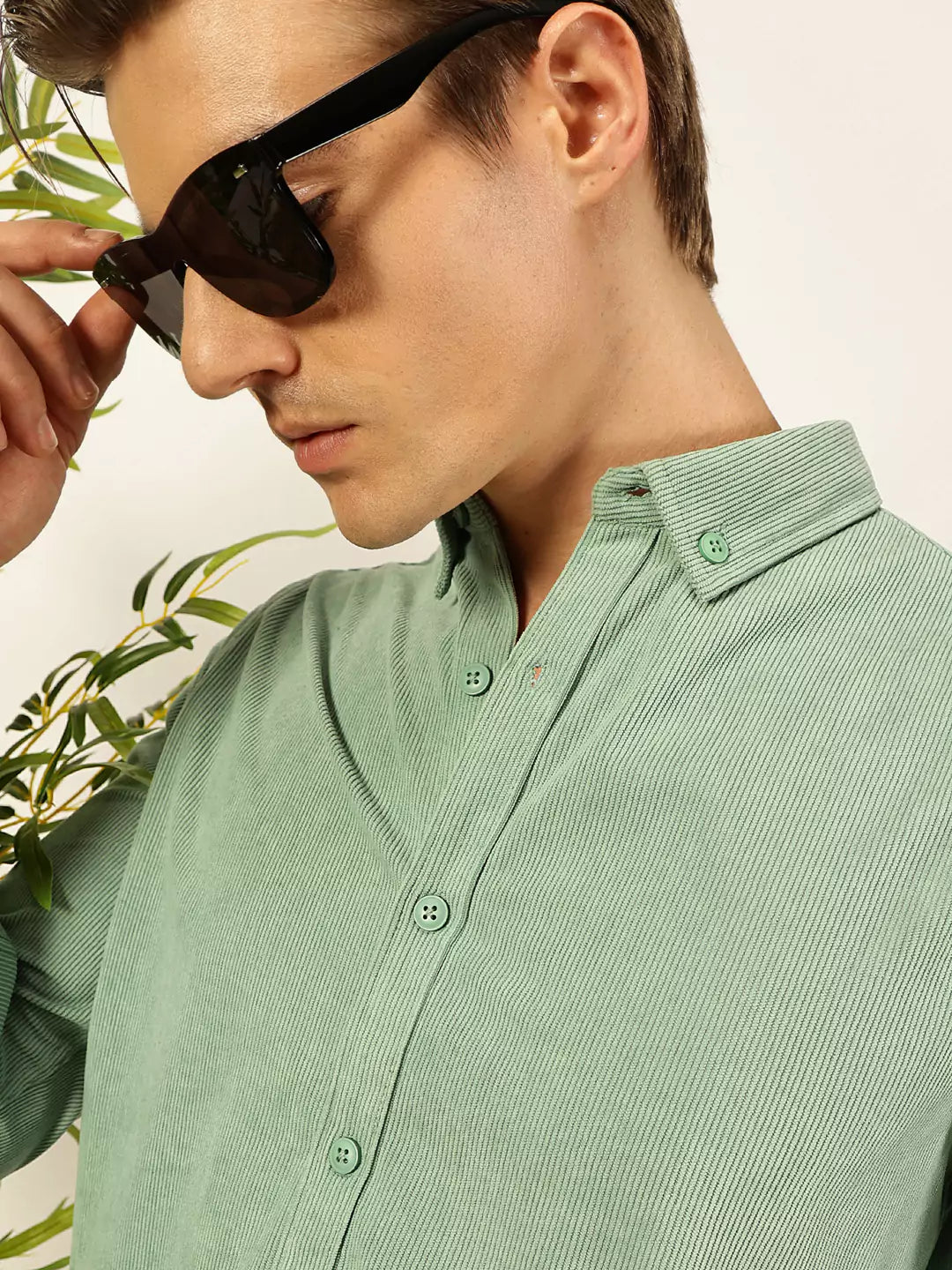 Thomas Scott Men Premium Textured Corduroy Slim Fit Button-Down Collar Casual Shirt