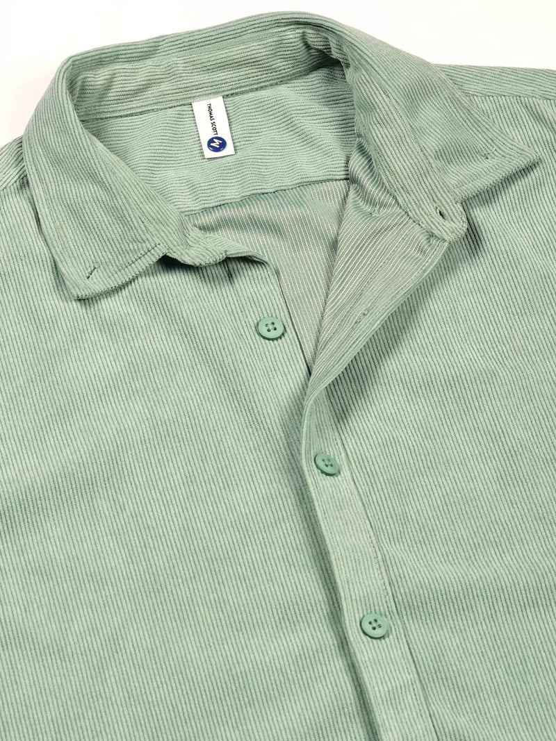 Thomas Scott Men Premium Textured Corduroy Slim Fit Button-Down Collar Casual Shirt