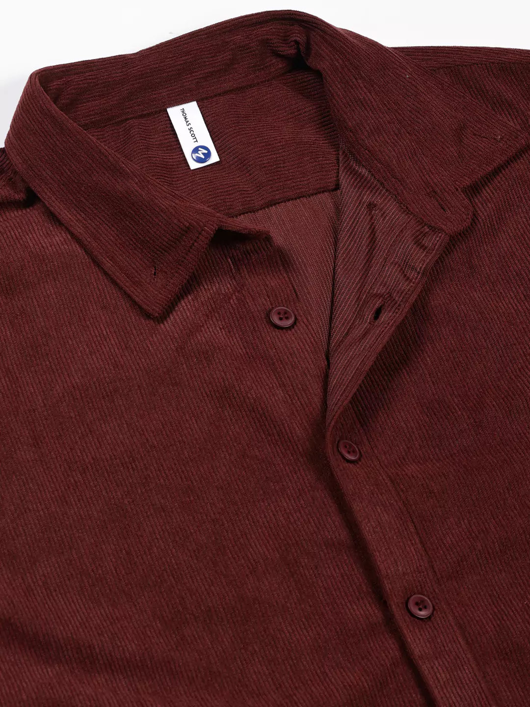 Thomas Scott Men Premium Textured Corduroy Slim Fit Button-Down Collar Casual Shirt