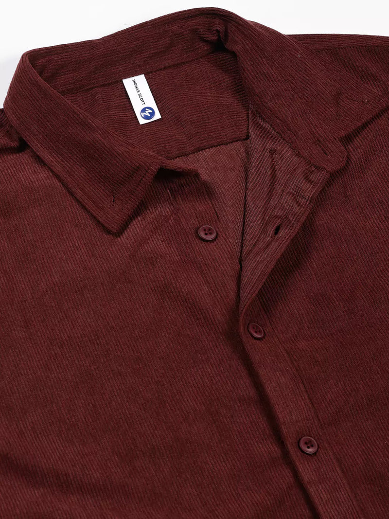 Thomas Scott Men Premium Textured Corduroy Slim Fit Button-Down Collar Casual Shirt
