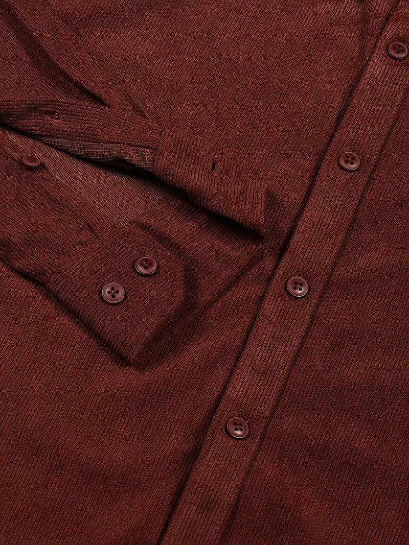 Thomas Scott Men Premium Textured Corduroy Slim Fit Button-Down Collar Casual Shirt