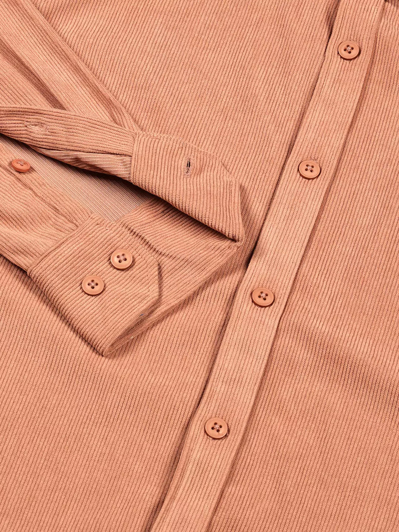 Thomas Scott Men Premium Textured Corduroy Slim Fit Button-Down Collar Casual Shirt