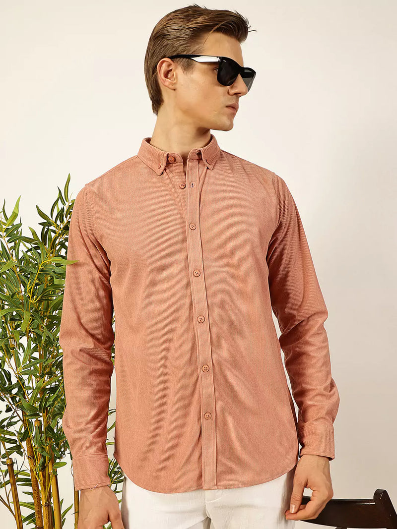 Thomas Scott Men Premium Textured Corduroy Slim Fit Button-Down Collar Casual Shirt