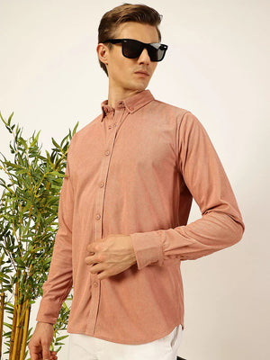 Thomas Scott Men Premium Textured Corduroy Slim Fit Button-Down Collar Casual Shirt