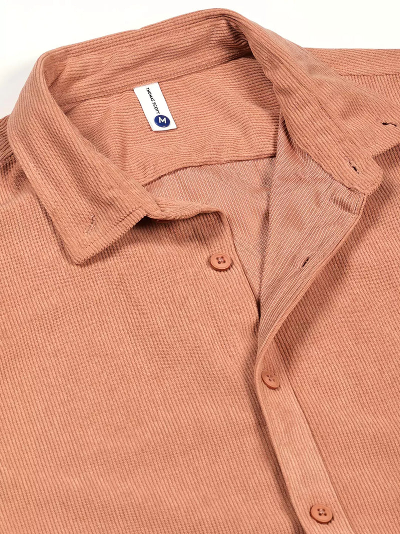 Thomas Scott Men Premium Textured Corduroy Slim Fit Button-Down Collar Casual Shirt