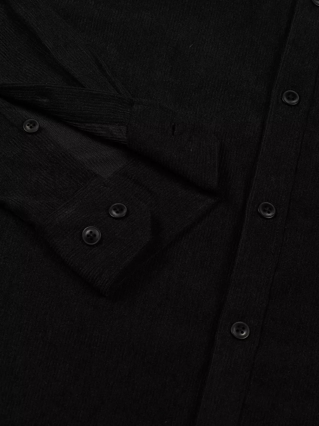 Thomas Scott Men Premium Textured Corduroy Slim Fit Button-Down Collar Casual Shirt