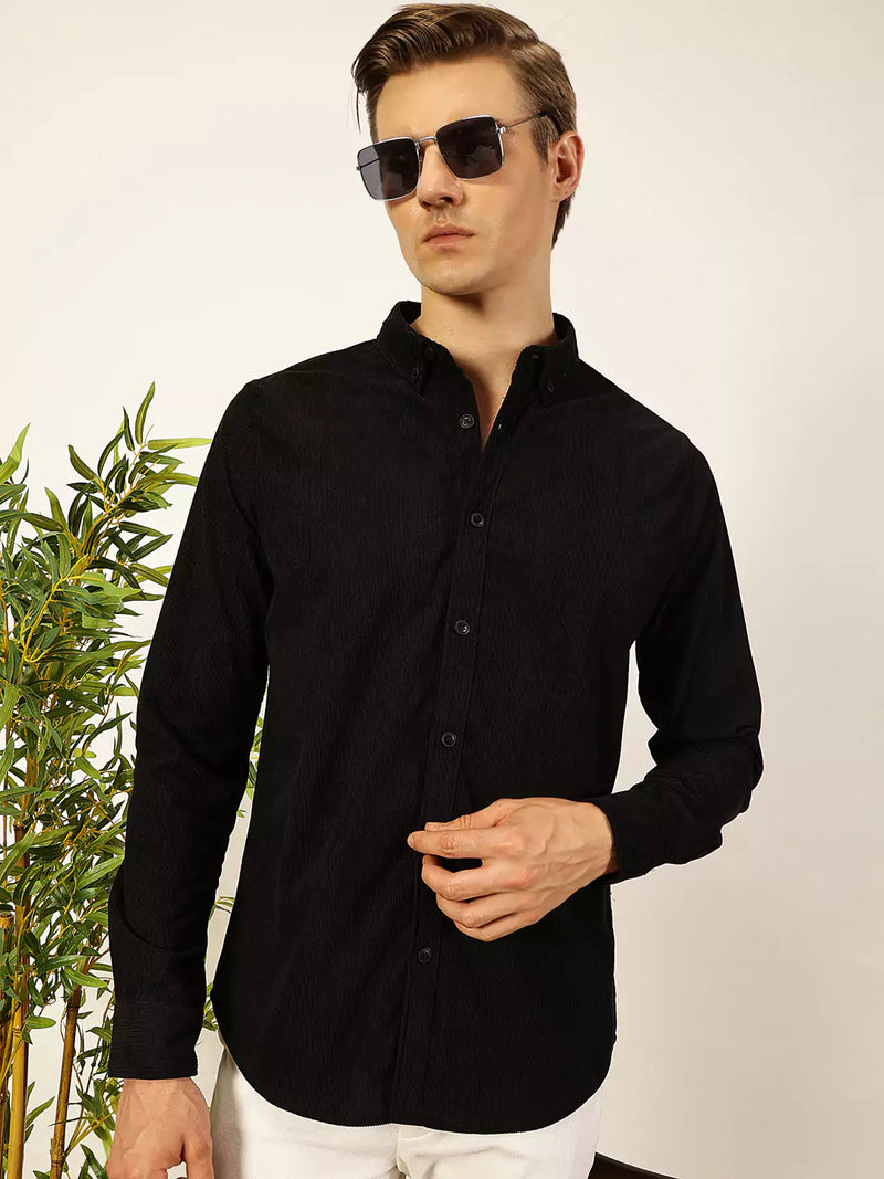 Thomas Scott Men Premium Textured Corduroy Slim Fit Button-Down Collar Casual Shirt