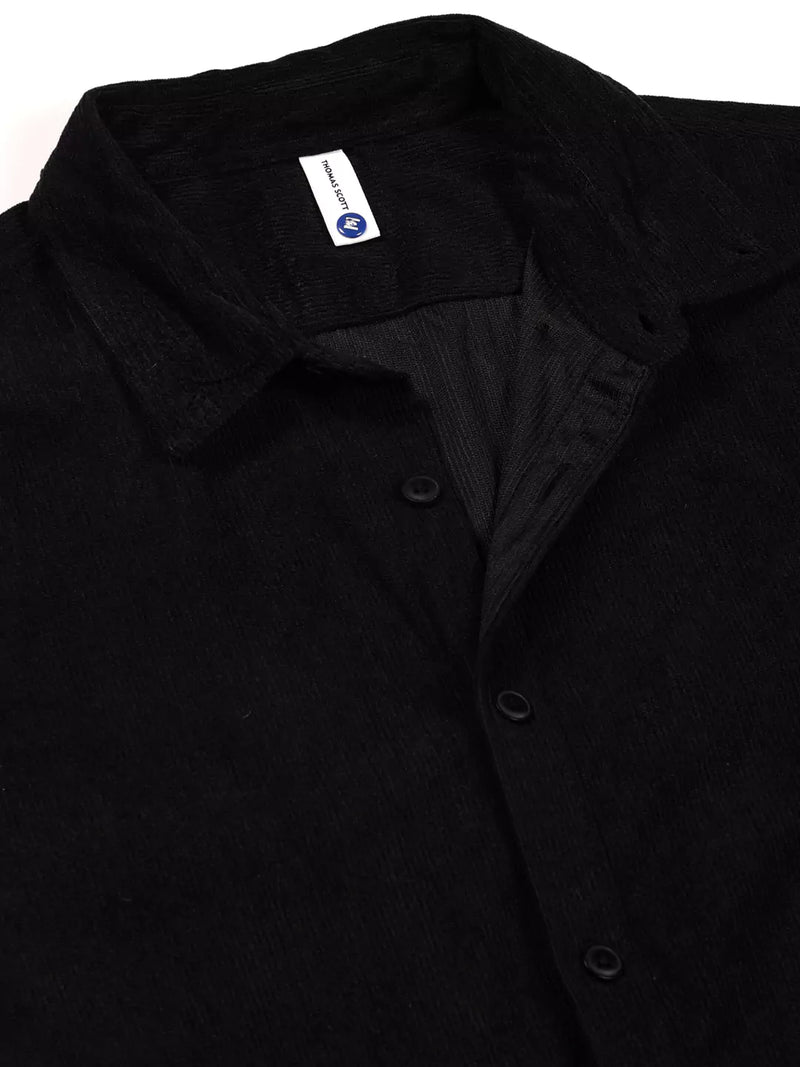 Thomas Scott Men Premium Textured Corduroy Slim Fit Button-Down Collar Casual Shirt