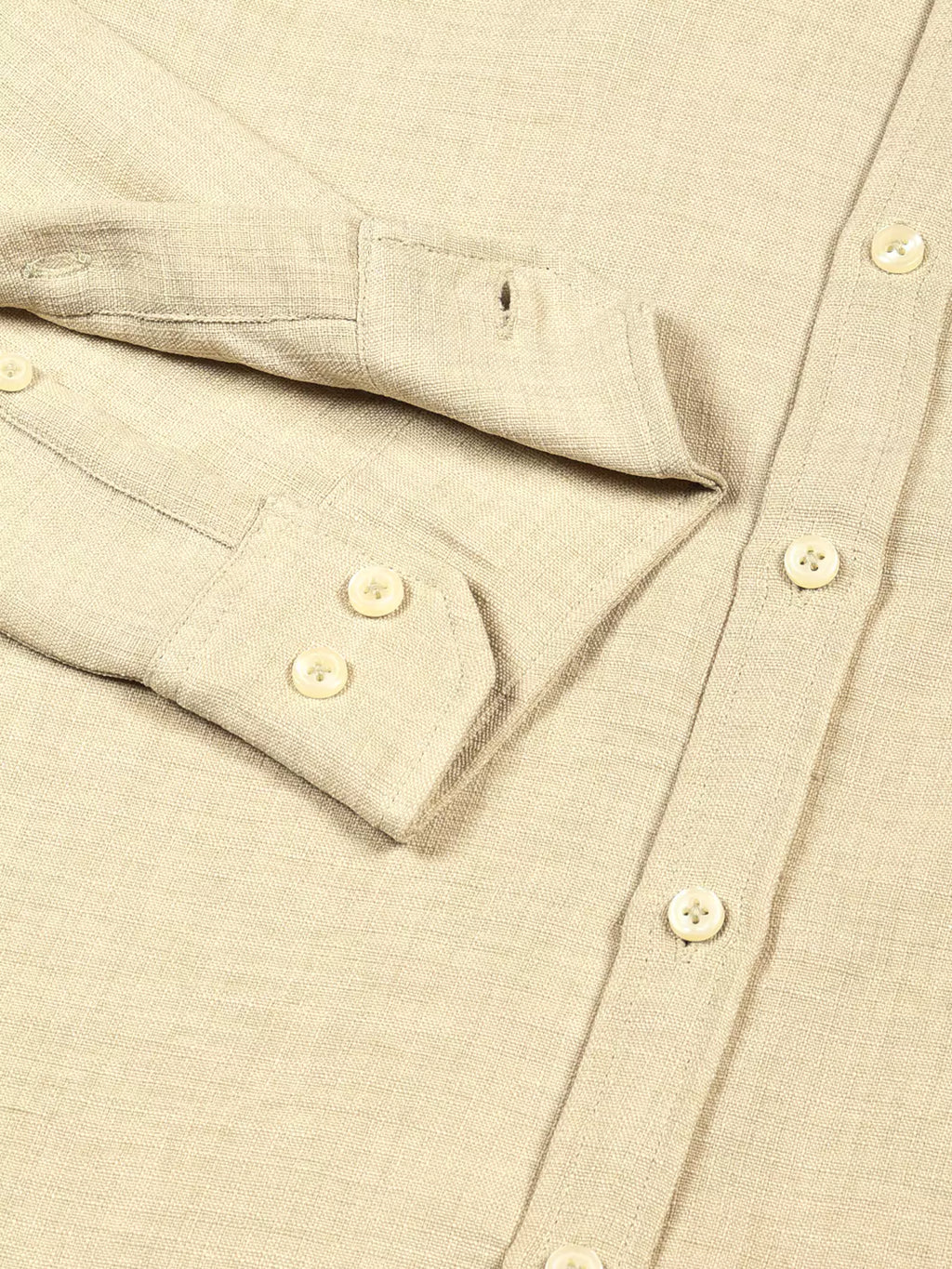 Thomas Scott Men Beige Slim Fit Long Sleeves Button-Down Collar Polyester Casual Shirt