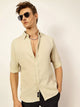 Thomas Scott Men Beige Slim Fit Long Sleeves Button-Down Collar Polyester Casual Shirt