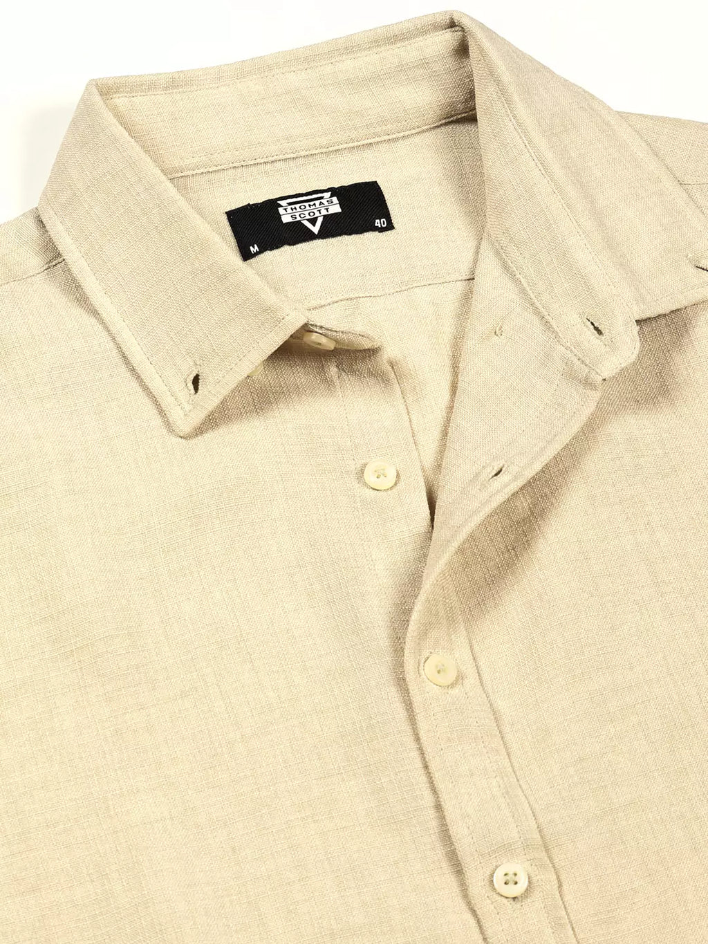 Thomas Scott Men Beige Slim Fit Long Sleeves Button-Down Collar Polyester Casual Shirt