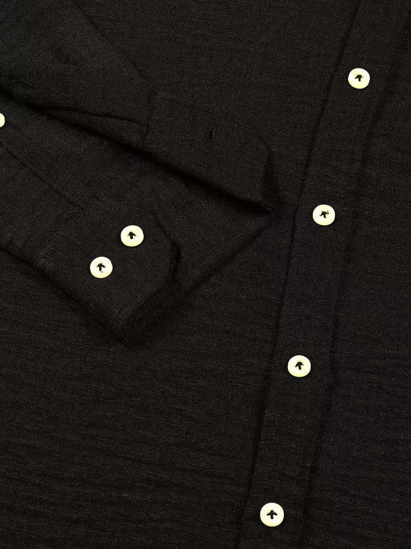 Thomas Scott Men Black Slim Fit Long Sleeves Button-Down Collar Polyester Casual Shirt