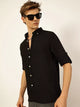 Thomas Scott Men Black Slim Fit Long Sleeves Button-Down Collar Polyester Casual Shirt