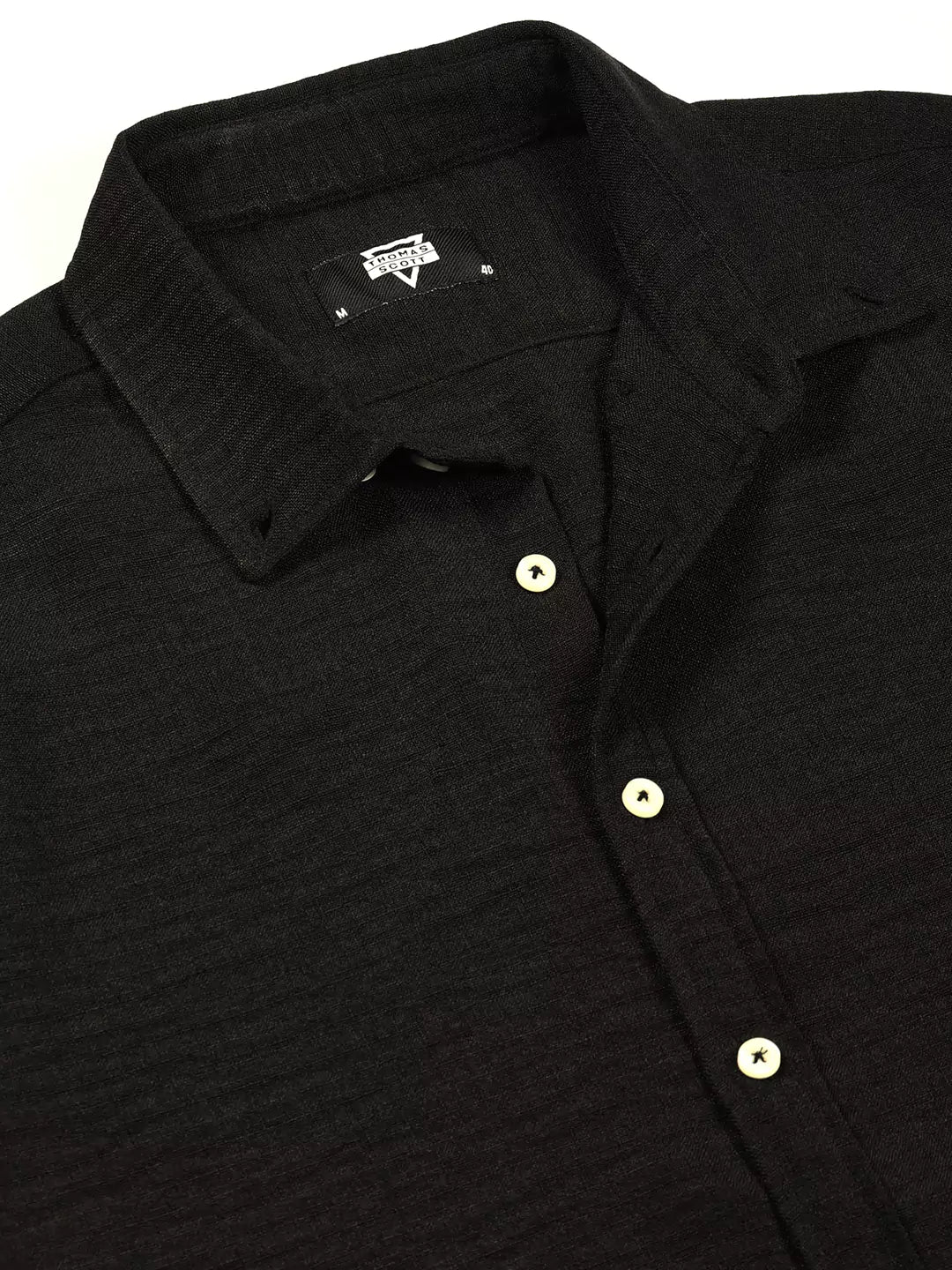 Black Slim Fit Long Sleeves Button-Down Collar Polyester Casual Shirt For Men
