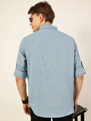 Thomas Scott Men Blue Slim Fit Long Sleeves Button-Down Collar Polyester Casual Shirt
