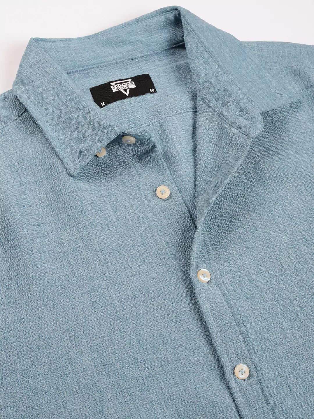 Thomas Scott Men Blue Slim Fit Long Sleeves Button-Down Collar Polyester Casual Shirt