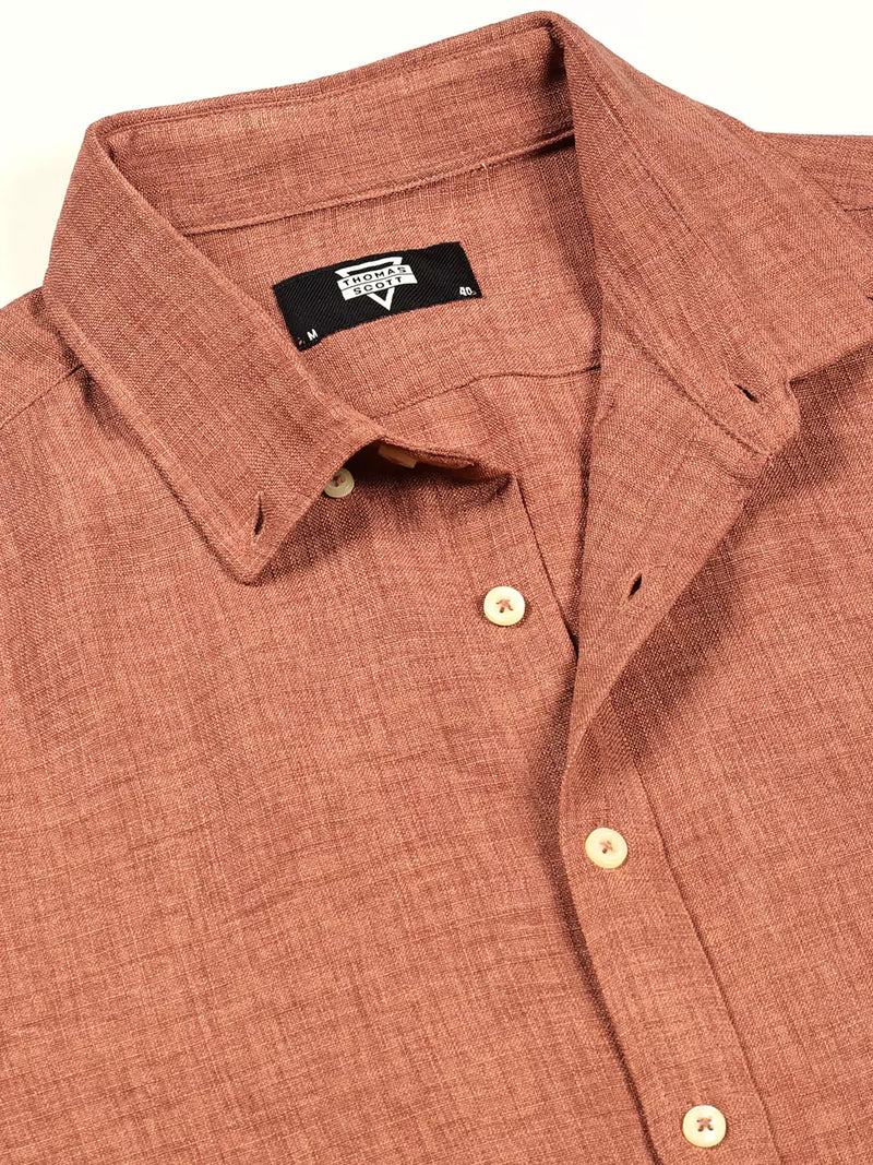 Thomas Scott Men Dark Pink Slim Fit Long Sleeves Button-Down Collar Polyester Casual Shirt