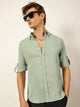 Thomas Scott Men Green Slim Fit Long Sleeves Button-Down Collar Polyester Casual Shirt