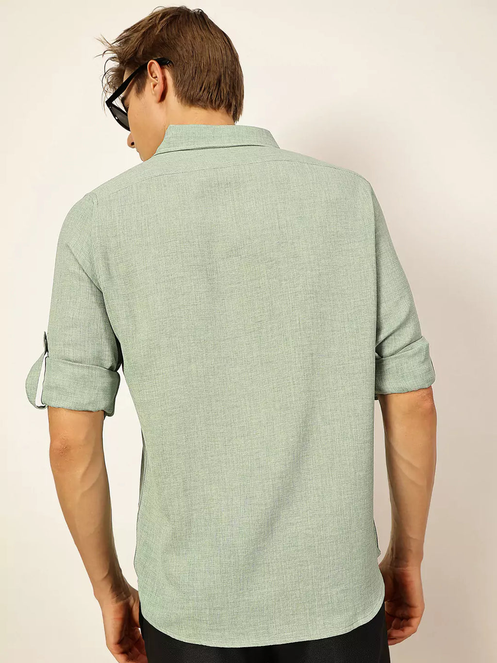 Thomas Scott Men Green Slim Fit Long Sleeves Button-Down Collar Polyester Casual Shirt