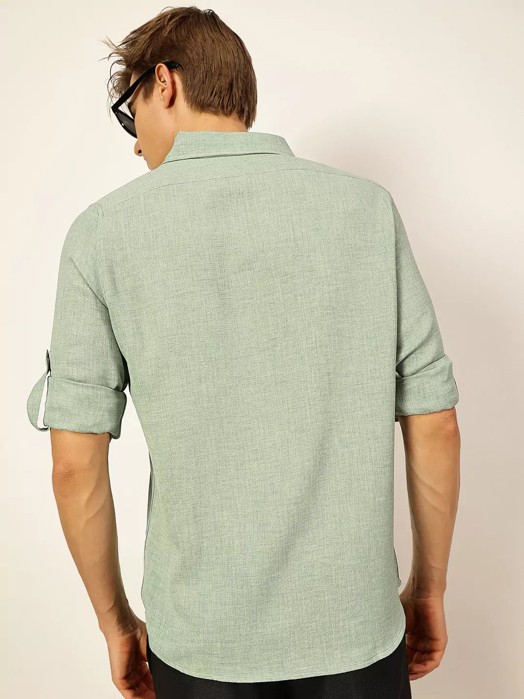 Thomas Scott Men Green Slim Fit Long Sleeves Button-Down Collar Polyester Casual Shirt