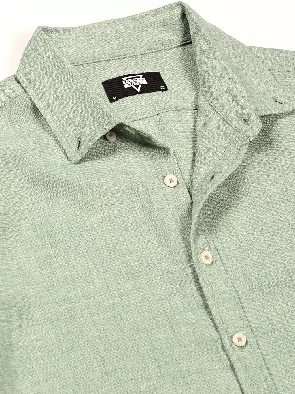 Thomas Scott Men Green Slim Fit Long Sleeves Button-Down Collar Polyester Casual Shirt