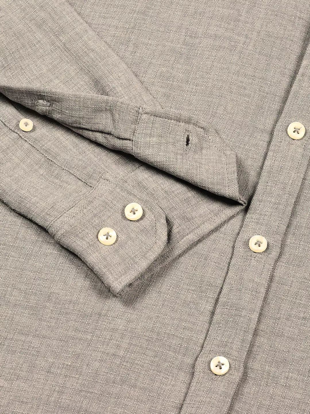 Thomas Scott Men Grey Slim Fit Long Sleeves Button-Down Collar Polyester Casual Shirt