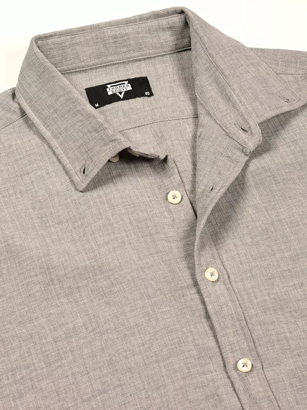 Thomas Scott Men Grey Slim Fit Long Sleeves Button-Down Collar Polyester Casual Shirt