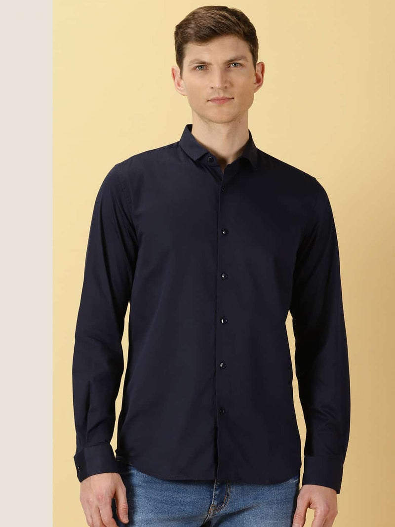 Thomas Scott Men Classic Slim Fit Spread Collar Casual Shirt