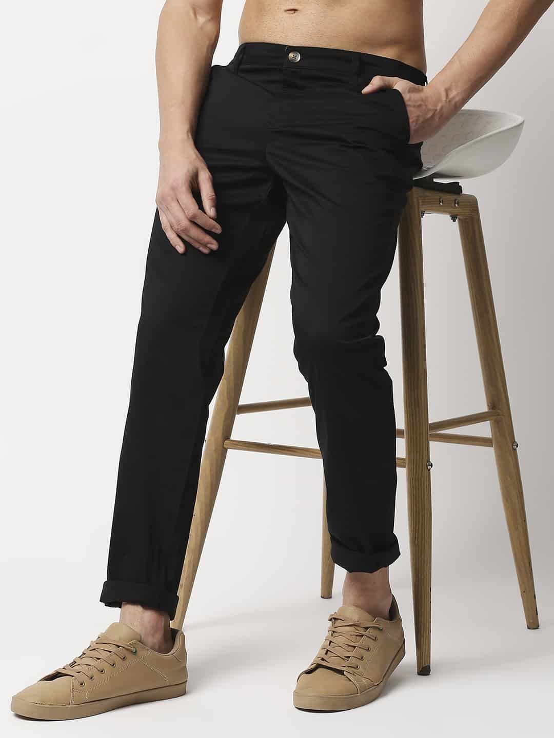Thomas Scott Men Black Mid-Rise Regular Fit Woven Chinos Trouser