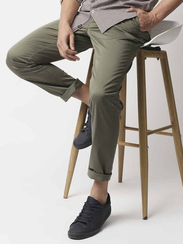Olive Green Easy Wash Sustainable Chinos Trouser For Men