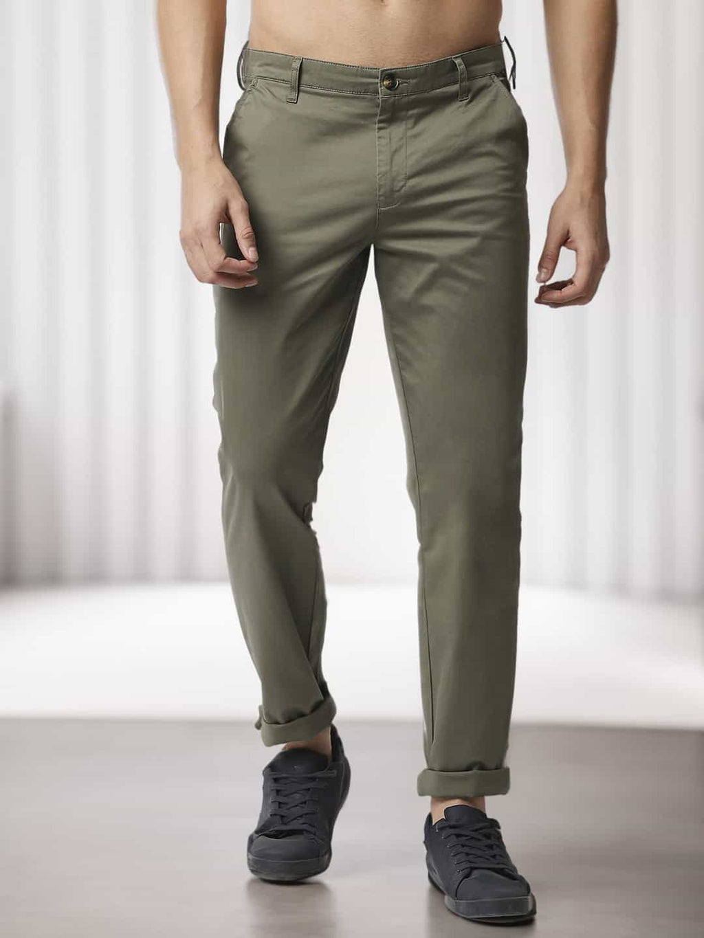 Thomas Scott Men Olive Green Easy Wash Sustainable Trousers