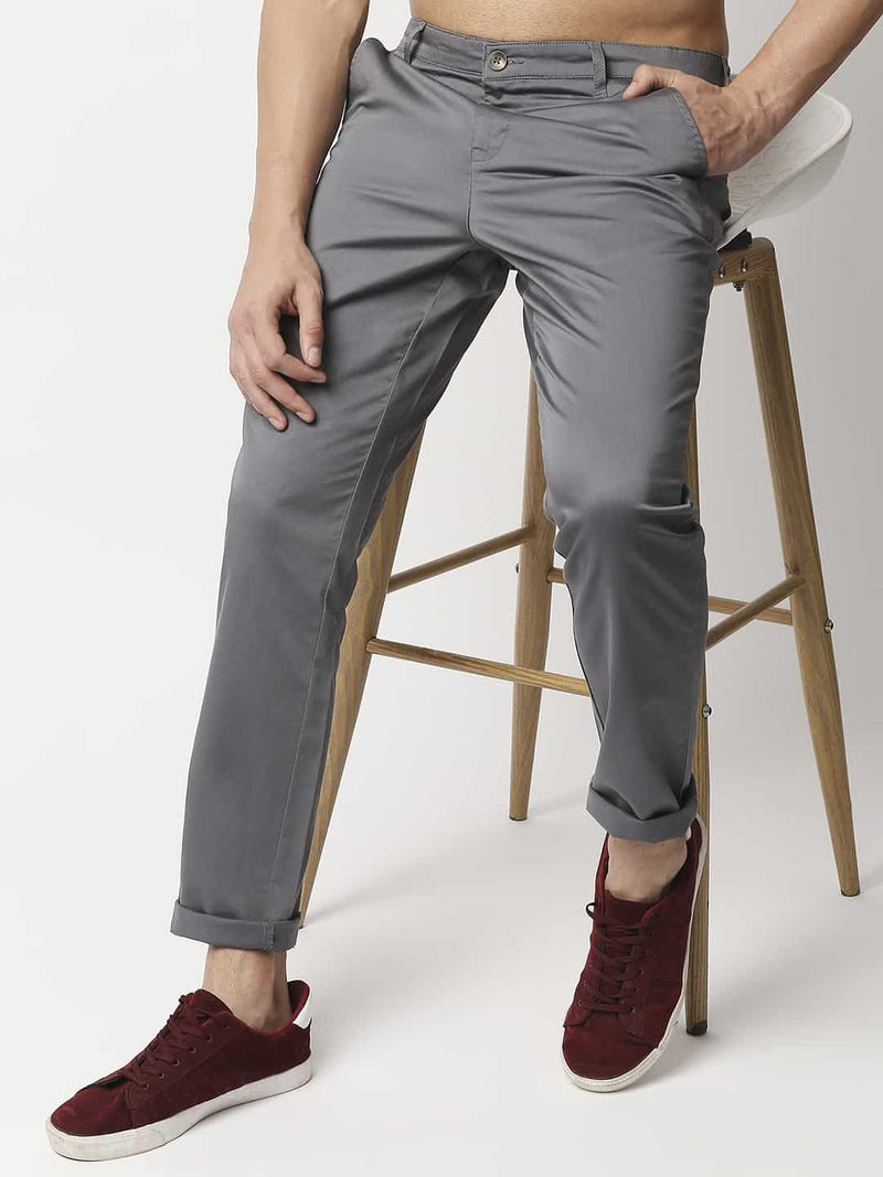 Thomas Scott Men Grey Slim Fit Easy Wash Sustainable Chinos Trousers