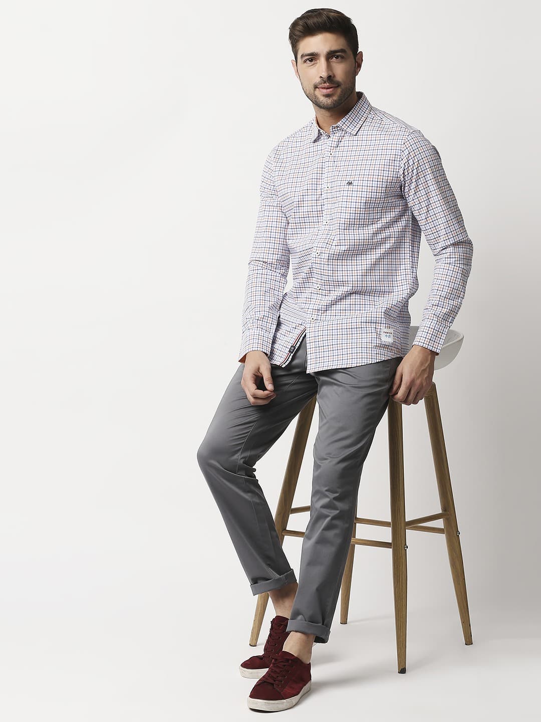 Thomas Scott Men Grey Slim Fit Easy Wash Sustainable Chinos Trousers