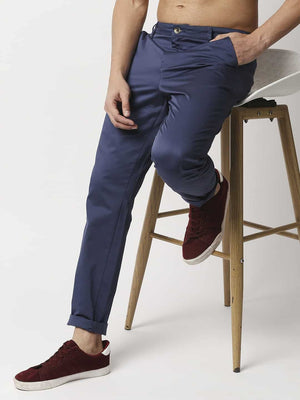 Thomas Scott Men Blue Easy Wash Slim Fit Sustainable Chinos Trousers