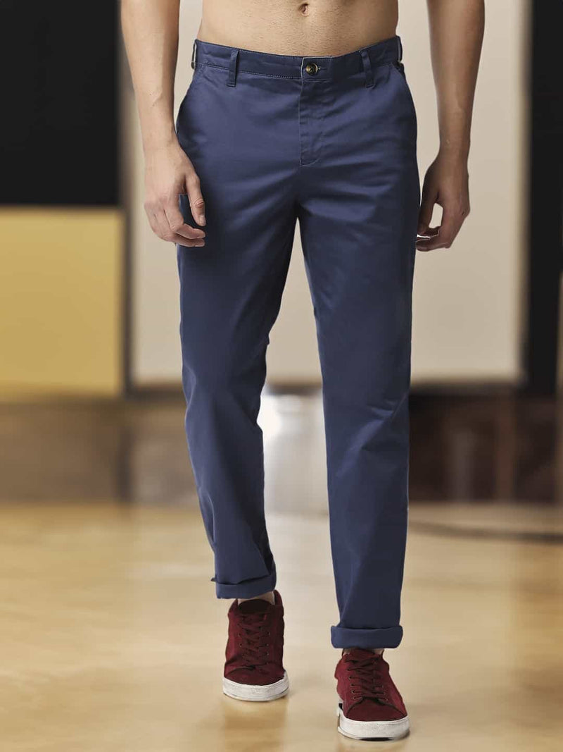 Thomas Scott Men Blue Easy Wash Slim Fit Sustainable Chinos Trousers