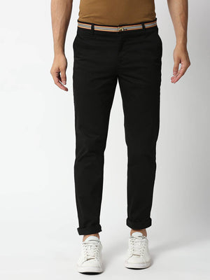Thomas Scott Men Black Slim Fit Cotton Chinos Trousers
