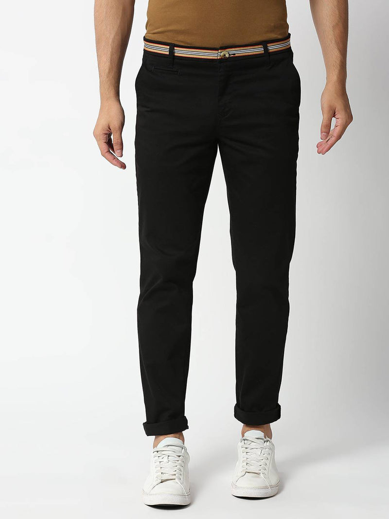 Thomas Scott Men Black Slim Fit Cotton Chinos Trousers