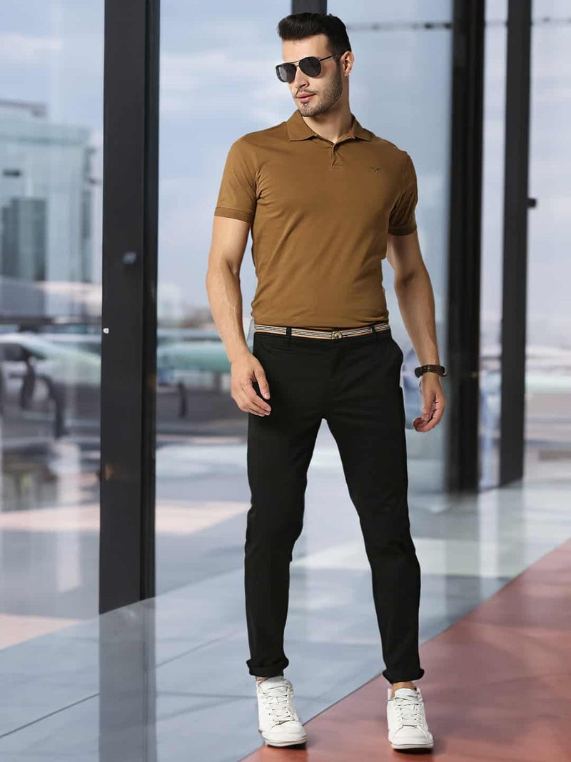 Thomas Scott Men Black Slim Fit Cotton Chinos Trousers